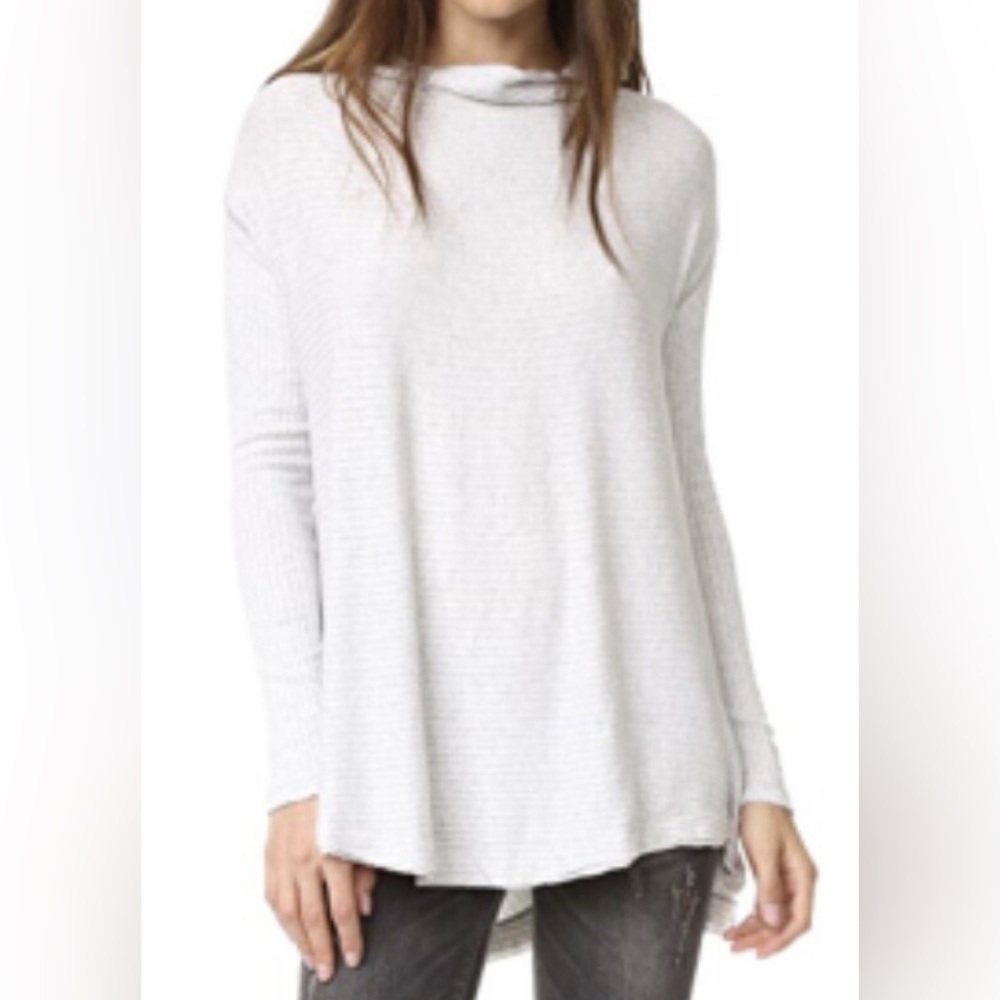 Free People - We The Free Lover Ribbed Split Back Gray Pullover Sweater Small